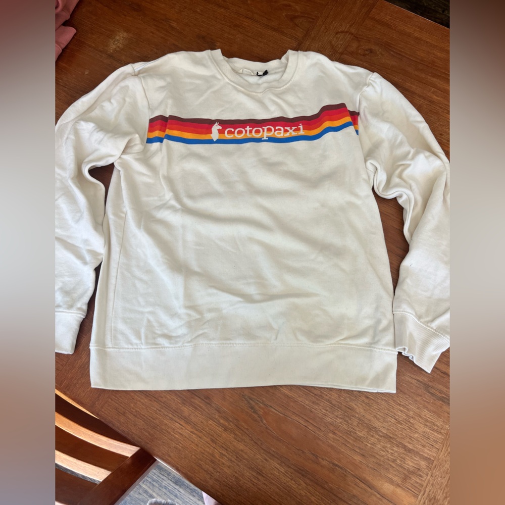 Cotopaxi Cream Sweatshirt with Retro Stripes